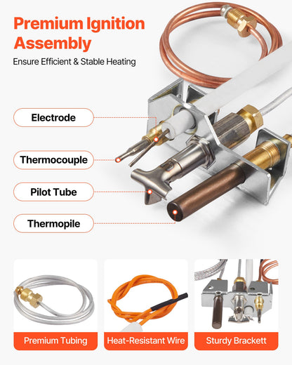 Gas Pilot Assembly, OE 4021-732, 25660 Fireplace Gas Pilot Assembly, Natural Gas Ignition Replacement with Pilot Tube, Thermocouple, Thermopile, Wires, Compatible with Heatilator Models - Image 2
