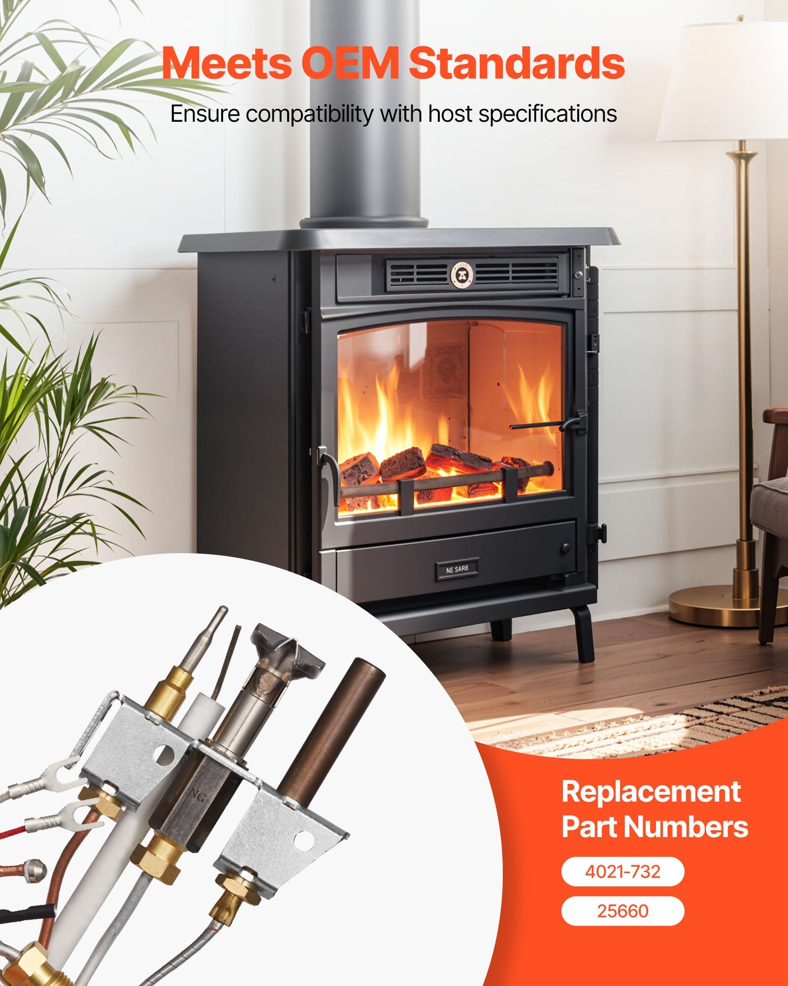 Gas Pilot Assembly, OE 4021-732, 25660 Fireplace Gas Pilot Assembly, Natural Gas Ignition Replacement with Pilot Tube, Thermocouple, Thermopile, Wires, Compatible with Heatilator Models - Image 4