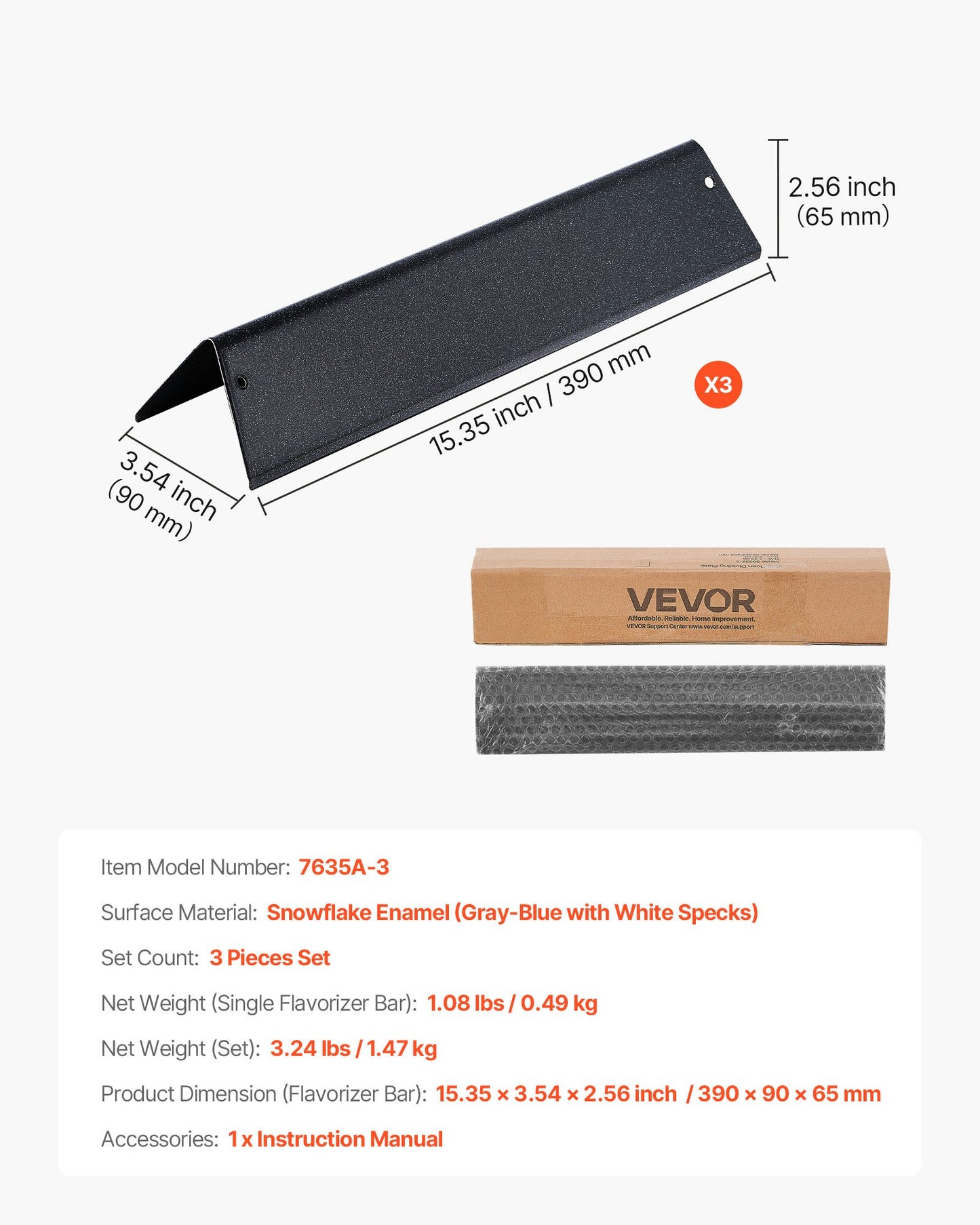 Flavorizer Bars, 39cm Grill Replacement Part, for Weber Spirit I & II 200 Series Grills, Including Spirit ll E-210, ll E-220, ll S-210, E-210, S-210, Porcelain-enameled Steel Heat Plate, 3 Pack - Image 2