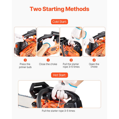 25 cc Gas Chainsaw, 305 mm Gas Powered Chainsaw, 0.75 kW Power Chain Saw with Non-Slip Handle, Gas-Powered Chainsaws with Dual Fuel Tanks, For Wood Cutting, Tree Trimming, and Land Clearing - Image 4