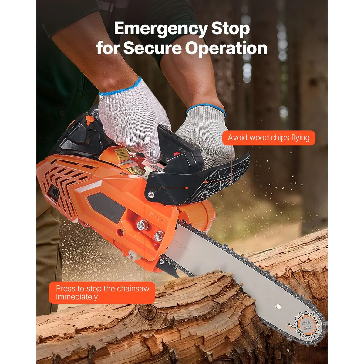 25 cc Gas Chainsaw, 305 mm Gas Powered Chainsaw, 0.75 kW Power Chain Saw with Non-Slip Handle, Gas-Powered Chainsaws with Dual Fuel Tanks, For Wood Cutting, Tree Trimming, and Land Clearing - Image 5