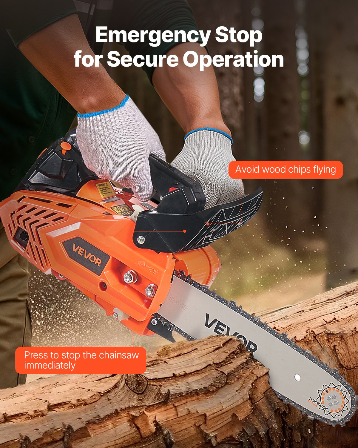 25 cc Gas Chainsaw, 305 mm Gas Powered Chainsaw, 0.75 kW Power Chain Saw with Non-Slip Handle, Gas-Powered Chainsaws with Dual Fuel Tanks, For Wood Cutting, Tree Trimming, and Land Clearing - Image 5