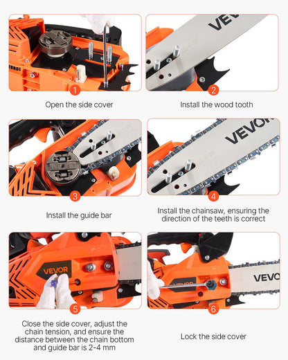 25 cc Gas Chainsaw, 305 mm Gas Powered Chainsaw, 0.75 kW Power Chain Saw with Non-Slip Handle, Gas-Powered Chainsaws with Dual Fuel Tanks, For Wood Cutting, Tree Trimming, and Land Clearing - Image 6