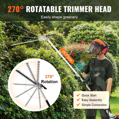 15.7-inch 26CC 2 Cycle Gas Hedge Trimmer, Gas Powered Pole Hedge Trimmer with Dual Sided Dual Action Blade, Adjustable Trimmer Head, Suitable for Trimming Shrubs, Bushes - Image 3
