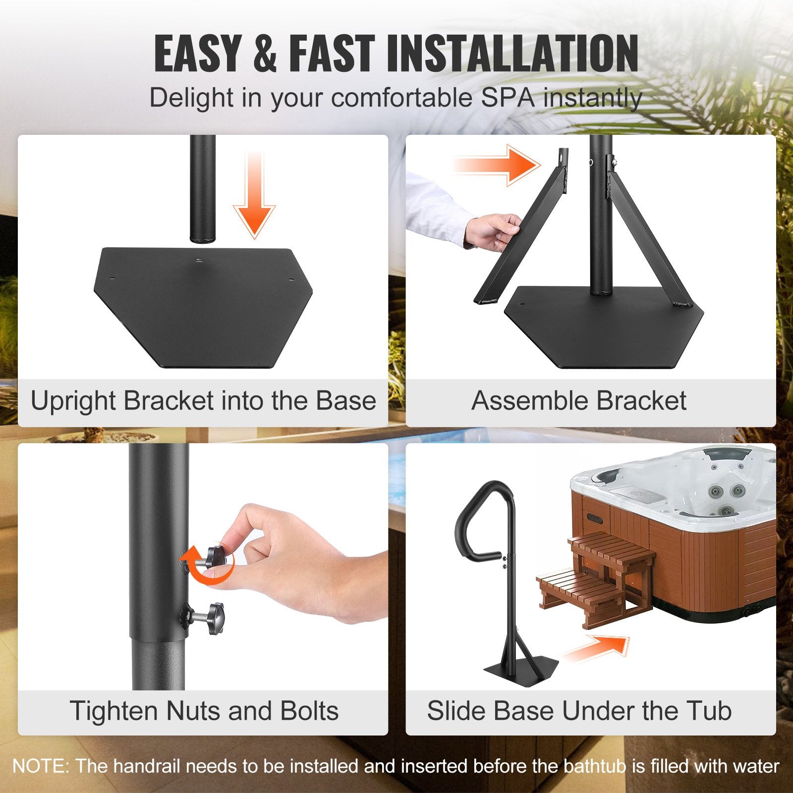 Hot Tub Handrail, 360 Rotatable Spa Side Handrail with 35"-57" Adjustable Height, Rust-proof Aluminum Spa Step Hot Tub Hand Rail with Slide-Under Mount Base for Indoor & Outdoor, 600LBS Capacity - Image 6