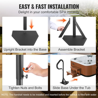 Hot Tub Handrail, 360 Rotatable Spa Side Handrail with 35"-57" Adjustable Height, Rust-proof Aluminum Spa Step Hot Tub Hand Rail with Slide-Under Mount Base for Indoor & Outdoor, 600LBS Capacity - Image 6