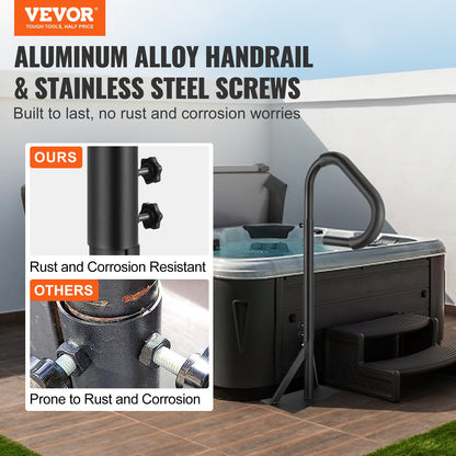 Hot Tub Handrail, 360 Rotatable Spa Side Handrail with 48"-63" Adjustable Height, Rust-proof Aluminum Spa Step Hot Tub Hand Rail with Slide-Under Mount Base for Indoor & Outdoor, 600LBS Capacity - Image 2