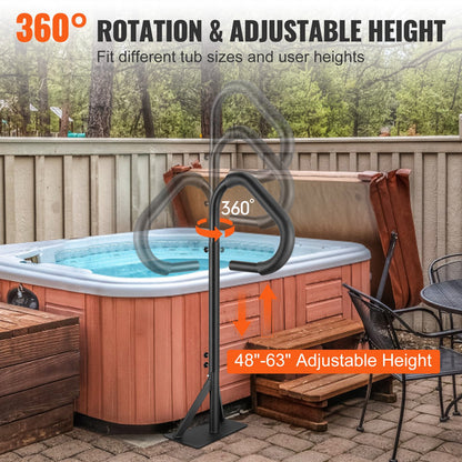 Hot Tub Handrail, 360 Rotatable Spa Side Handrail with 48"-63" Adjustable Height, Rust-proof Aluminum Spa Step Hot Tub Hand Rail with Slide-Under Mount Base for Indoor & Outdoor, 600LBS Capacity - Image 4