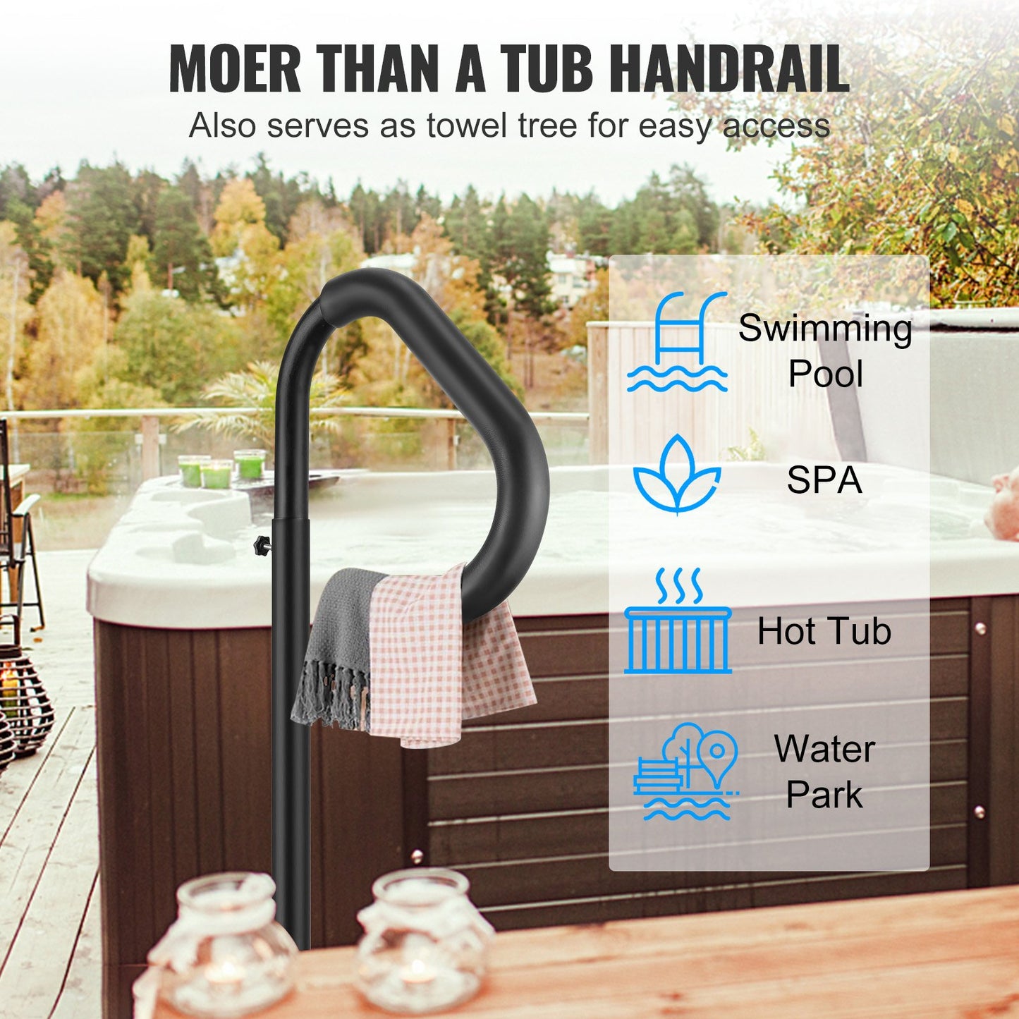 Hot Tub Handrail, 360 Rotatable Spa Side Handrail with 48"-63" Adjustable Height, Rust-proof Aluminum Spa Step Hot Tub Hand Rail with Slide-Under Mount Base for Indoor & Outdoor, 600LBS Capacity - Image 5