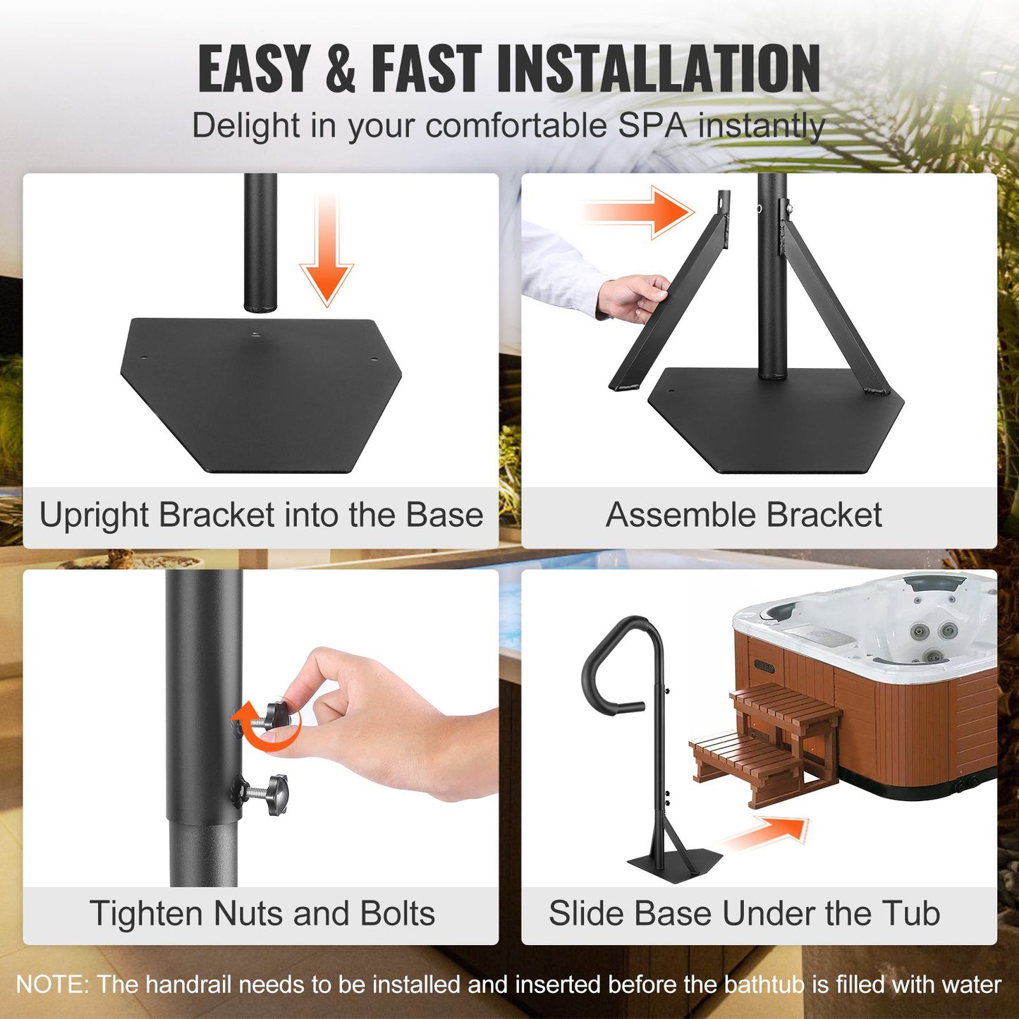 Hot Tub Handrail, 360 Rotatable Spa Side Handrail with 48"-63" Adjustable Height, Rust-proof Aluminum Spa Step Hot Tub Hand Rail with Slide-Under Mount Base for Indoor & Outdoor, 600LBS Capacity - Image 6