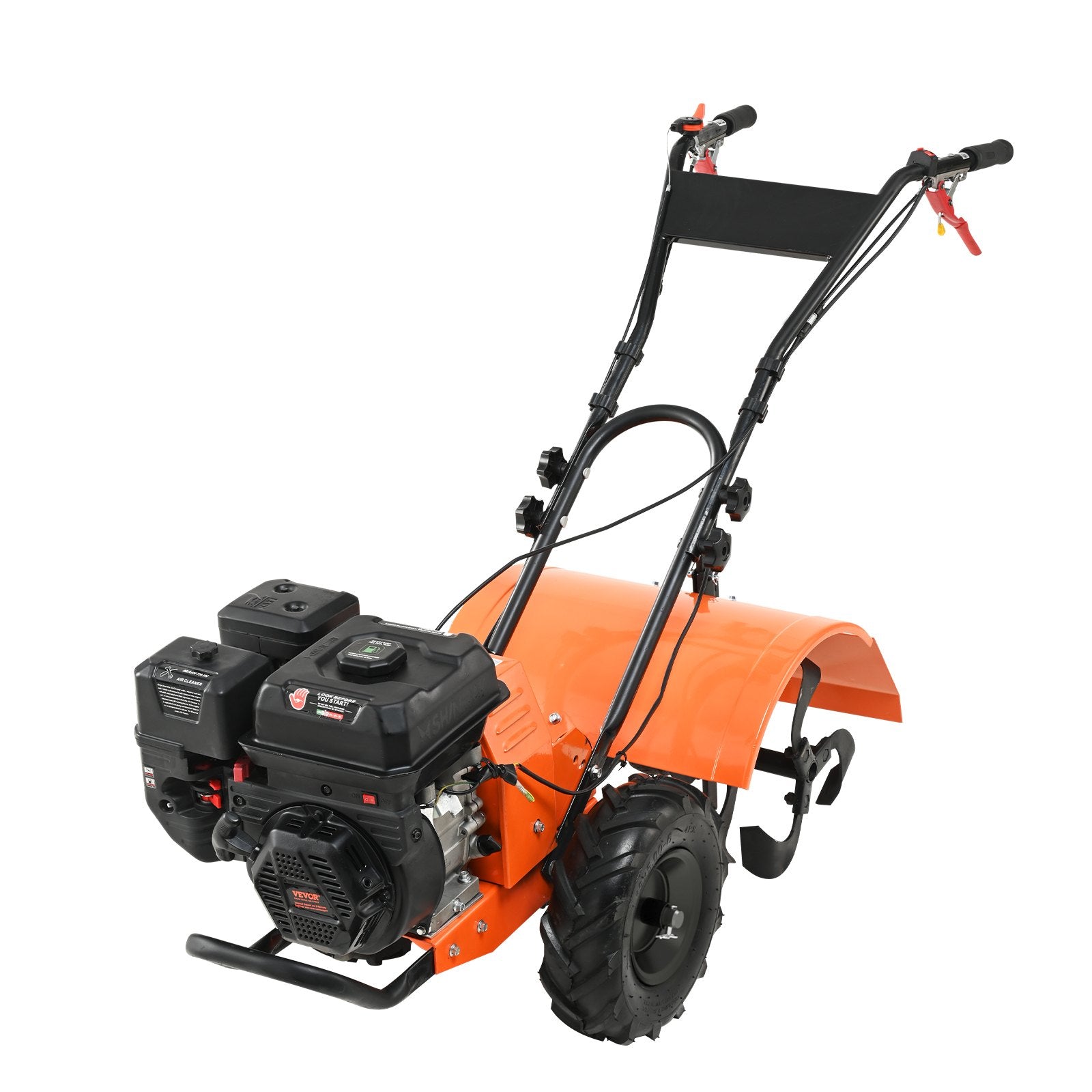 Tiller Cultivator Gas Powered, 212CC 4-Stroke Garden Cultivator, Tiller with 4 Steel Adjustable Rear Tines for Lawn, Garden and Field Soil Cultivation