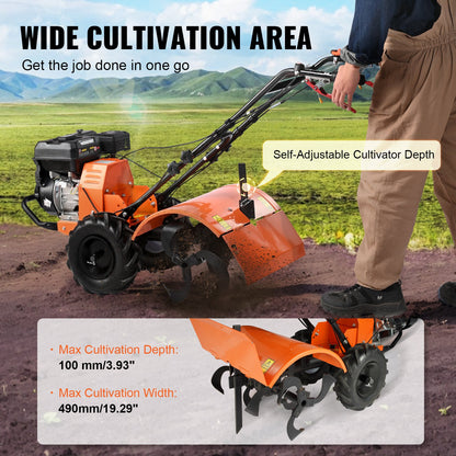 Tiller Cultivator Gas Powered, 212CC 4-Stroke Garden Cultivator, Tiller with 4 Steel Adjustable Rear Tines for Lawn, Garden and Field Soil Cultivation - Image 3