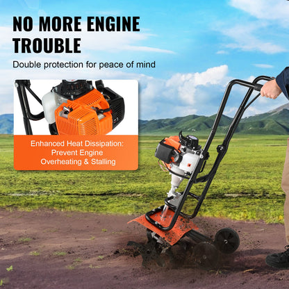 Tiller Cultivator Gas Powered, 31CC 4-Stroke Garden Cultivator, Tiller with 4 Steel Adjustable Front Tines for Lawn, Garden and Field Soil Cultivation - Image 3