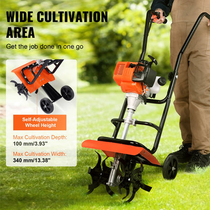 Tiller Cultivator Gas Powered, 31CC 4-Stroke Garden Cultivator, Tiller with 4 Steel Adjustable Front Tines for Lawn, Garden and Field Soil Cultivation - Image 4