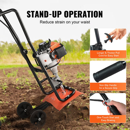 Tiller Cultivator Gas Powered, 31CC 4-Stroke Garden Cultivator, Tiller with 4 Steel Adjustable Front Tines for Lawn, Garden and Field Soil Cultivation - Image 5