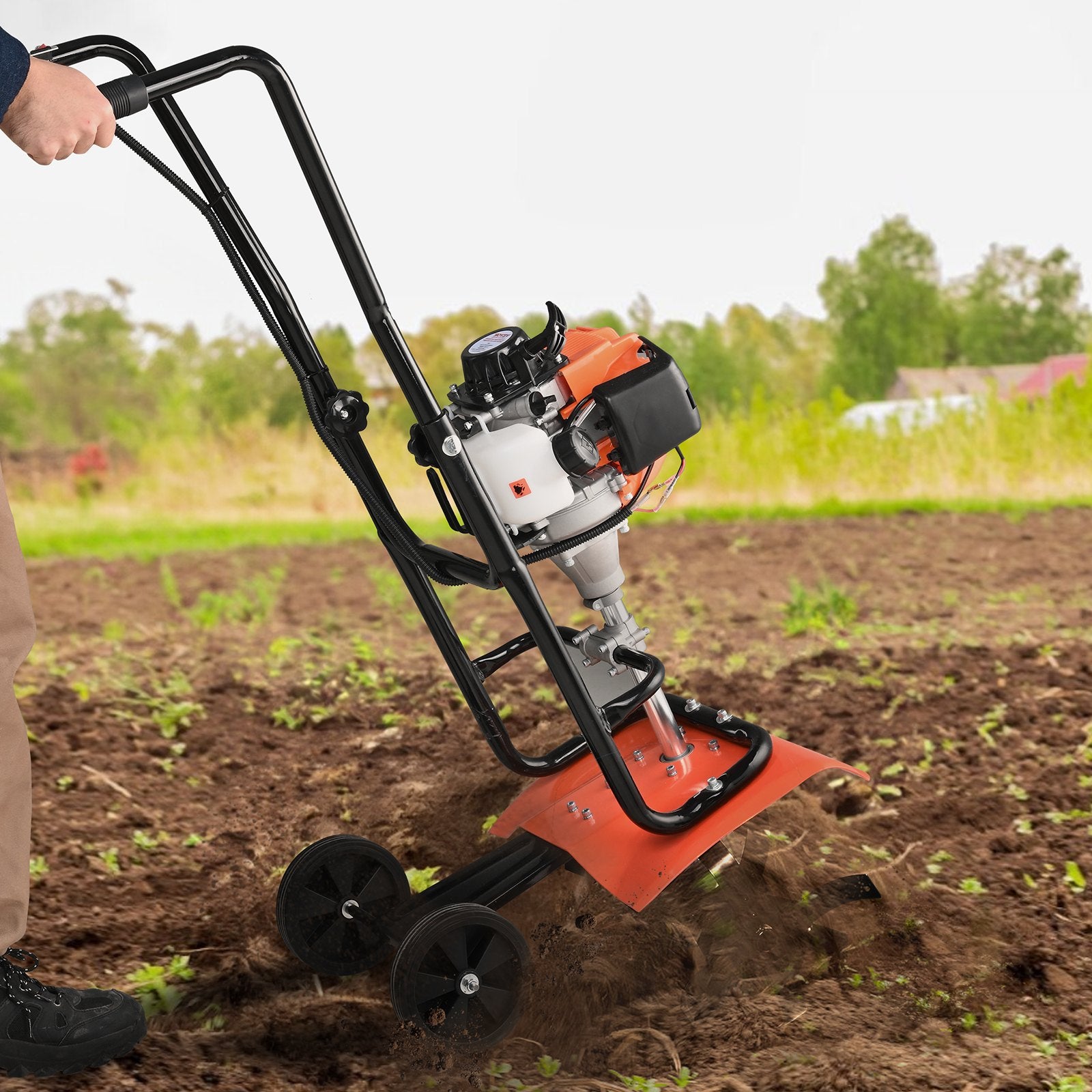 Tiller Cultivator Gas Powered, 31CC 4-Stroke Garden Cultivator, Tiller with 4 Steel Adjustable Front Tines for Lawn, Garden and Field Soil Cultivation - Image 8