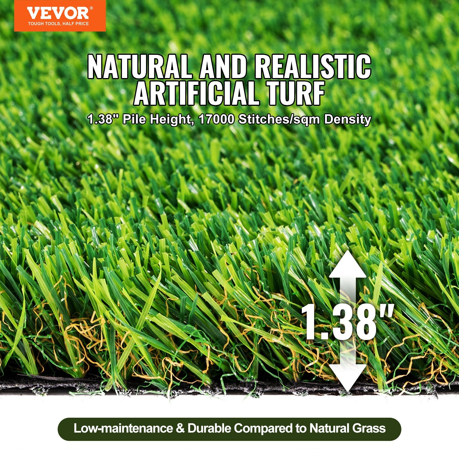Artifical Grass, 6 x 10 ft Rug Green Turf, 1.38"Fake Door Mat Outdoor Patio Lawn Decoration, Easy to Clean with Drainage Holes, Perfect For Multi-Purpose Home Indoor Entryway Scraper Dog Mats - Image 2