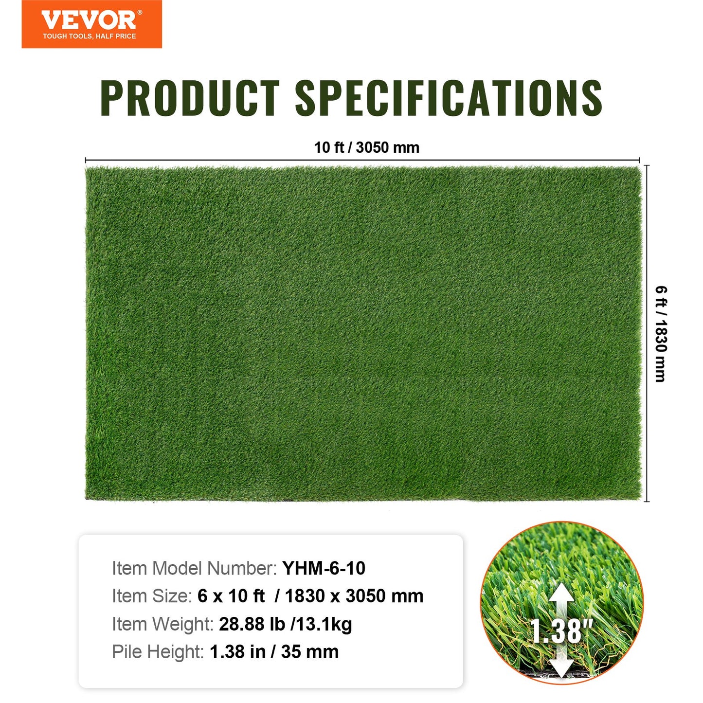 Artifical Grass, 6 x 10 ft Rug Green Turf, 1.38"Fake Door Mat Outdoor Patio Lawn Decoration, Easy to Clean with Drainage Holes, Perfect For Multi-Purpose Home Indoor Entryway Scraper Dog Mats - Image 7
