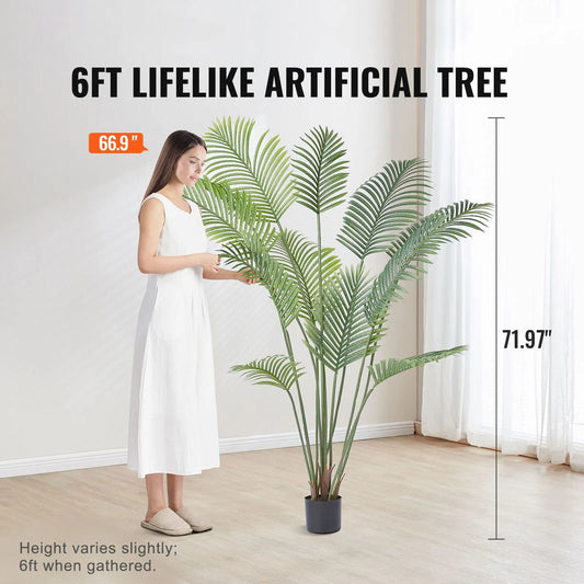 Artificial Palm Tree, 1.8mTall Faux Plant, Secure PE Material & Anti-Tip Tilt Protection Low-Maintenance Plant, Lifelike Green Fake Tree for Home Office Warehouse Decor Indoor Outdoor - Image 2
