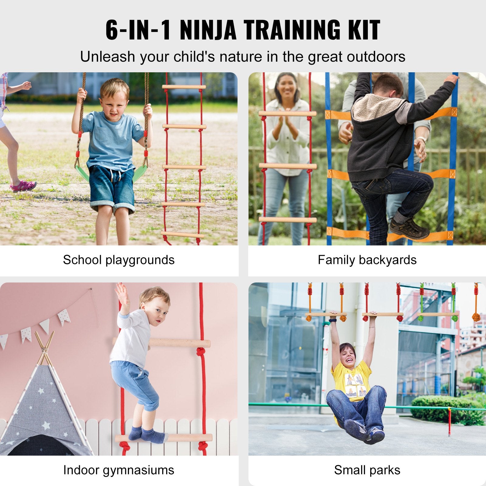 Ninja Warrior Obstacle Course for Kids, 15.24 m Weatherproof Slacklines, 500lbs Weight Capacity Monkey Line, Outdoor Playset Equipment, Backyard Toys Training Equipment Set with 10 Obstacles - Image 2