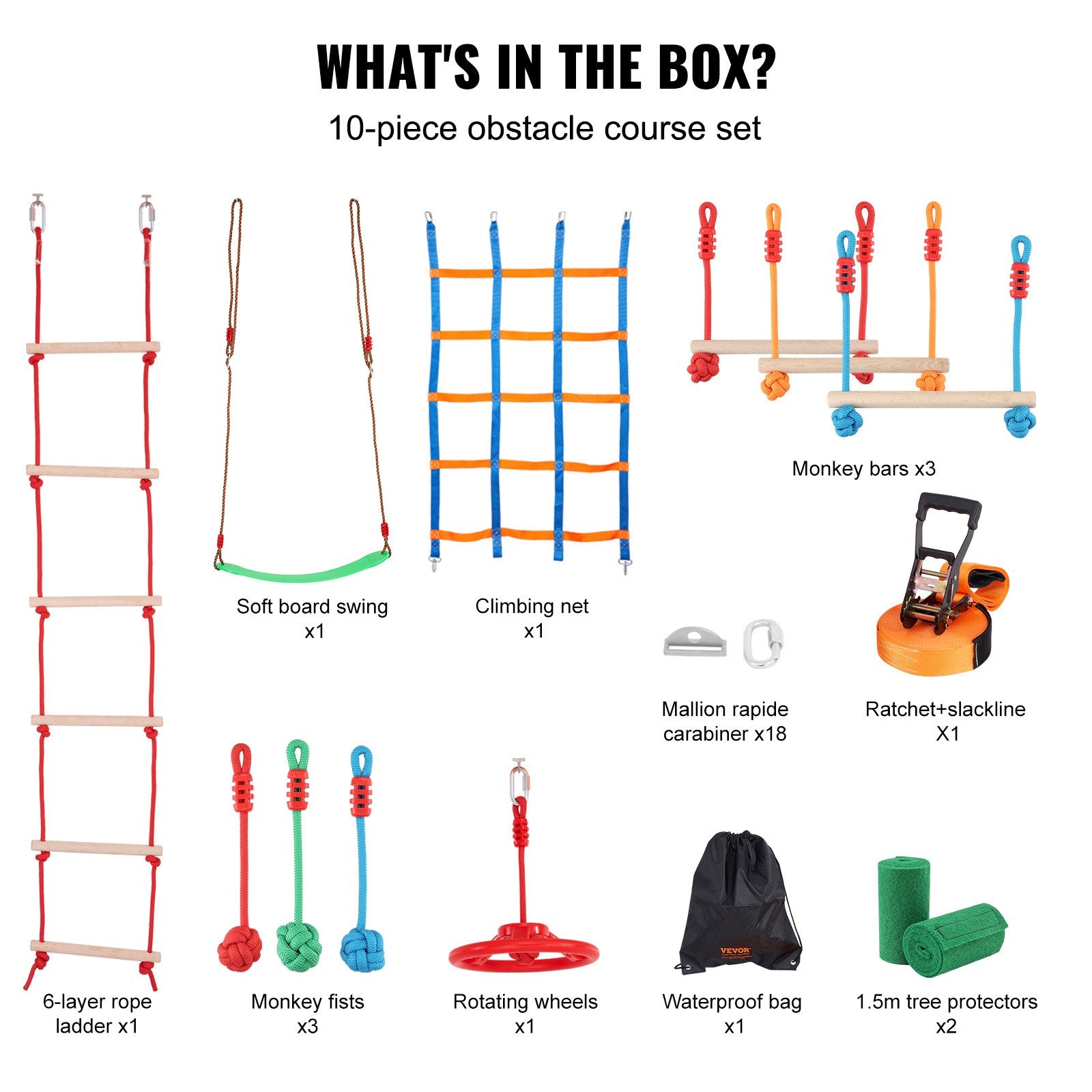 Ninja Warrior Obstacle Course for Kids, 15.24 m Weatherproof Slacklines, 500lbs Weight Capacity Monkey Line, Outdoor Playset Equipment, Backyard Toys Training Equipment Set with 10 Obstacles - Image 6