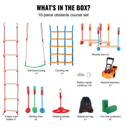 Ninja Warrior Obstacle Course for Kids, 15.24 m Weatherproof Slacklines, 500lbs Weight Capacity Monkey Line, Outdoor Playset Equipment, Backyard Toys Training Equipment Set with 10 Obstacles - Image 6