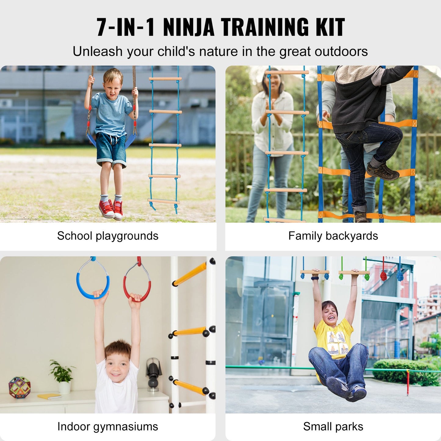 Ninja Warrior Obstacle Course for Kids, 2 x 17m Weatherproof Slacklines, 227kg Weight Capacity Monkey Line, Outdoor Playset Equipment, Backyard Toys Training Equipment Set with 12 Obstacles - Image 2