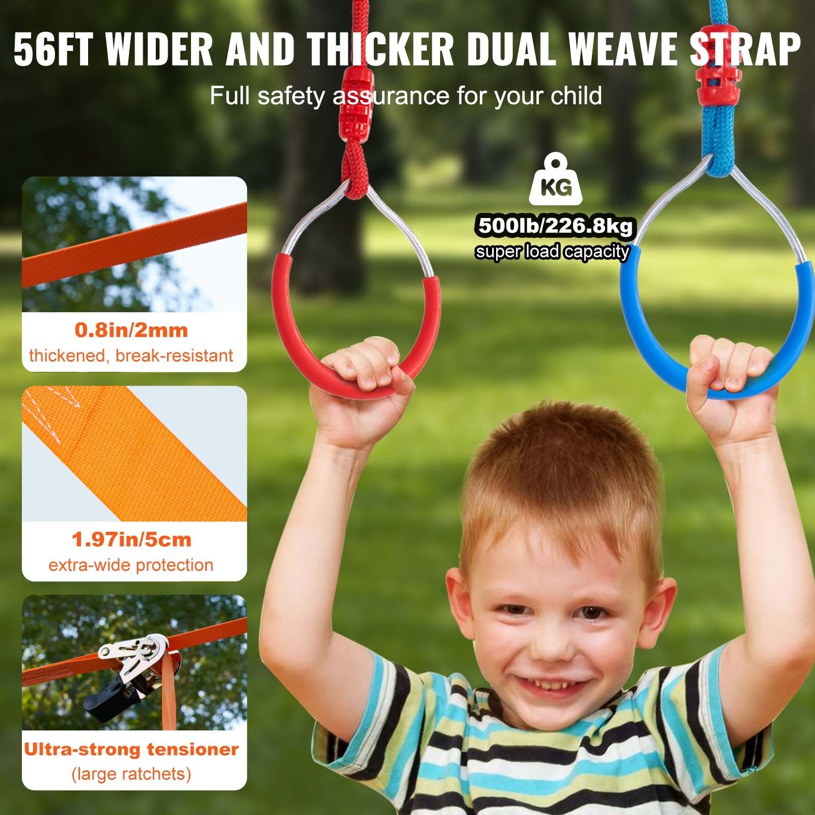 Ninja Warrior Obstacle Course for Kids, 2 x 17m Weatherproof Slacklines, 227kg Weight Capacity Monkey Line, Outdoor Playset Equipment, Backyard Toys Training Equipment Set with 12 Obstacles - Image 3