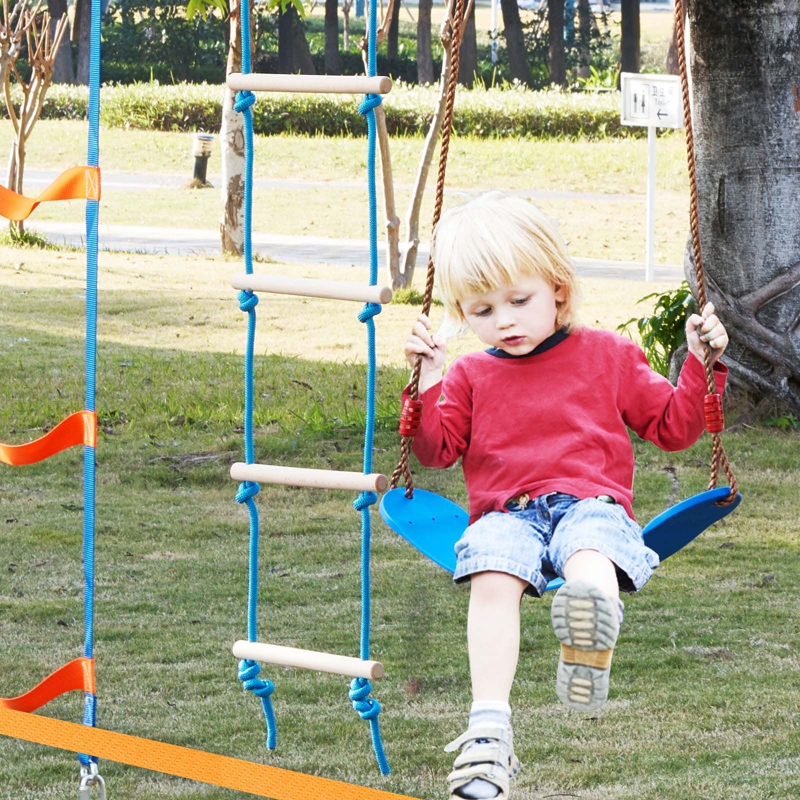 Ninja Warrior Obstacle Course for Kids, 2 x 17m Weatherproof Slacklines, 227kg Weight Capacity Monkey Line, Outdoor Playset Equipment, Backyard Toys Training Equipment Set with 12 Obstacles - Image 8