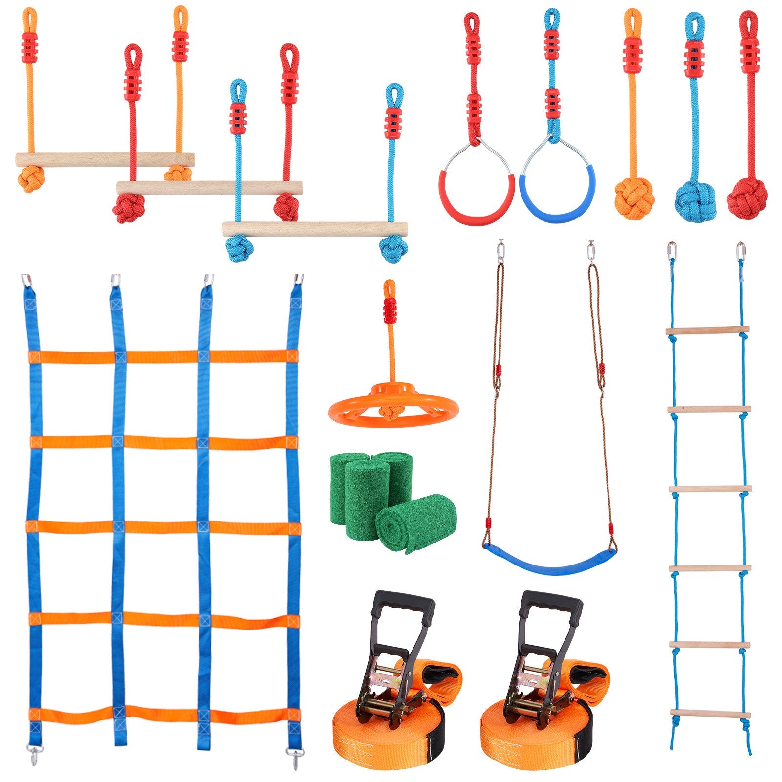 Ninja Warrior Obstacle Course for Kids, 2 x 17m Weatherproof Slacklines, 227kg Weight Capacity Monkey Line, Outdoor Playset Equipment, Backyard Toys Training Equipment Set with 12 Obstacles - Image 9