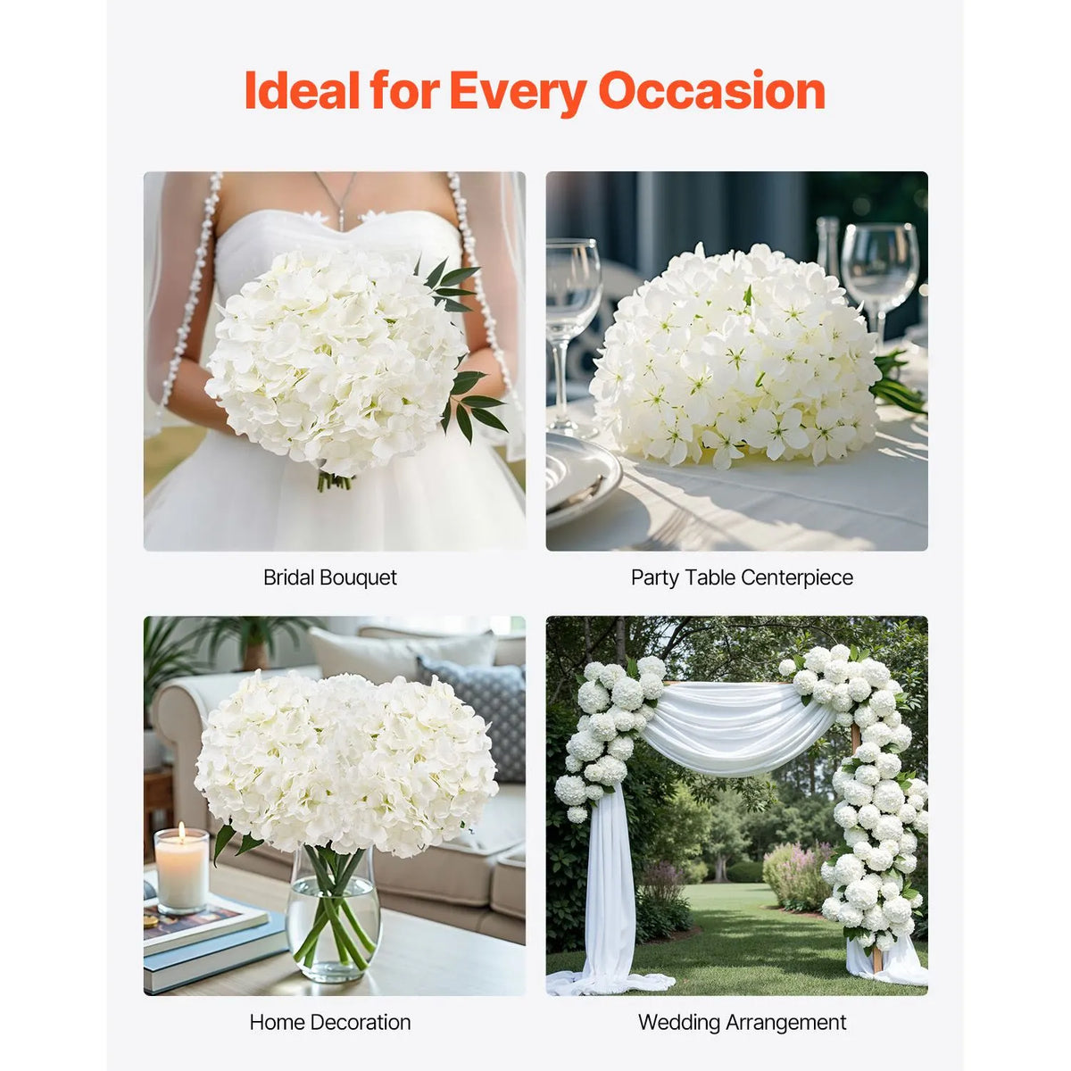 Artificial Flowers, 105 pcs Real Looking White Silk Fake Hydrangea Bulk, White Faux Bridal Shower with Stems for DIY Wedding Bouquets, Home Centerpieces Arrangements, Party Tables Decorations - Image 6