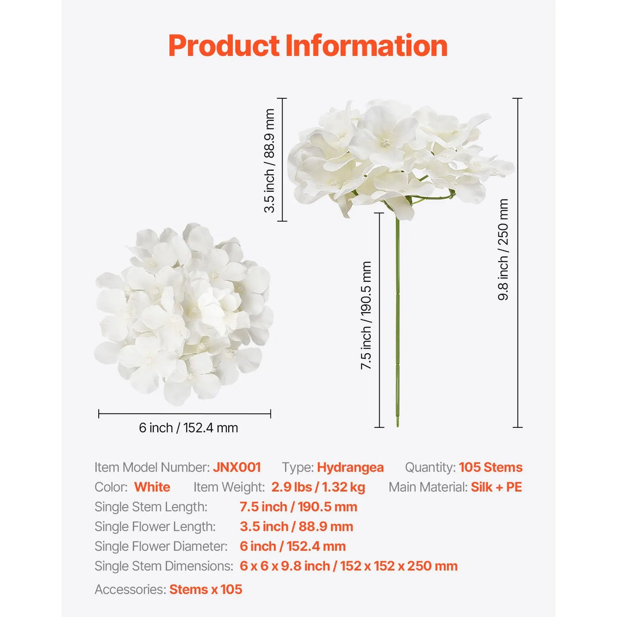 Artificial Flowers, 105 pcs Real Looking White Silk Fake Hydrangea Bulk, White Faux Bridal Shower with Stems for DIY Wedding Bouquets, Home Centerpieces Arrangements, Party Tables Decorations - Image 7