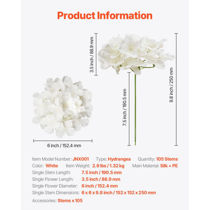 Artificial Flowers, 105 pcs Real Looking White Silk Fake Hydrangea Bulk, White Faux Bridal Shower with Stems for DIY Wedding Bouquets, Home Centerpieces Arrangements, Party Tables Decorations - Image 7