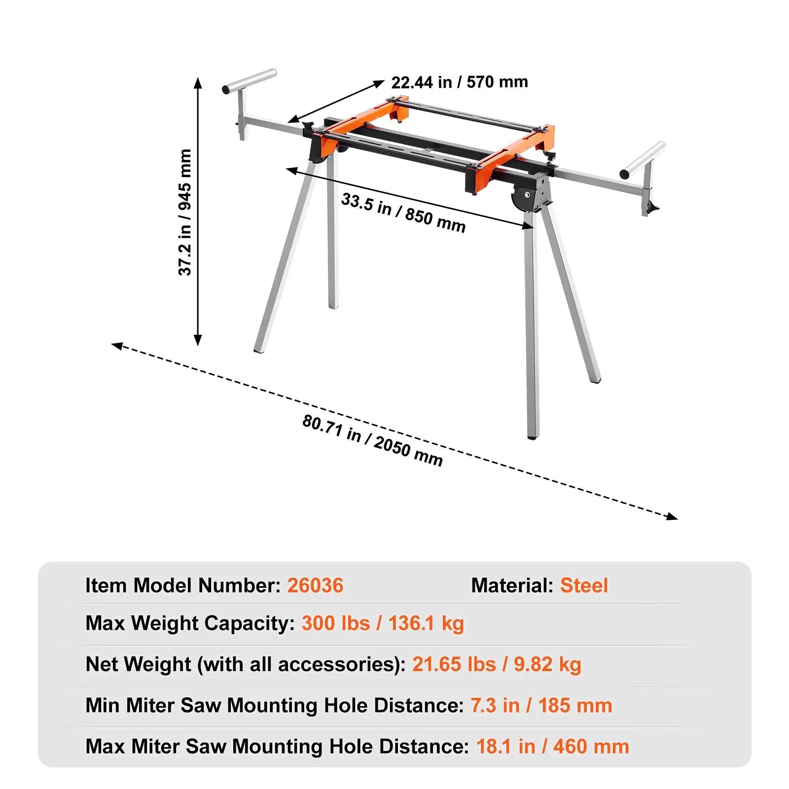 Miter Saw Stand 300lbs Load Capacity Steel Collapsible Stand for Miter Saw - Image 7