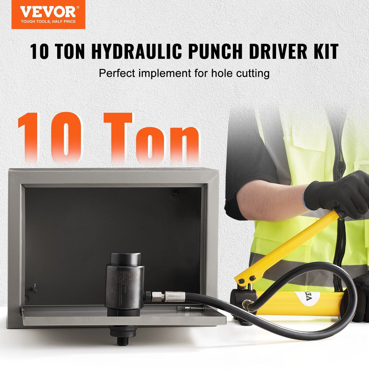 10 Ton Hydraulic Knockout Punch Kit, 1/2" to 2" Conduit Hole Cutter Set, KO Tool Kits with Puncher 6 Piece, Metal Sheet Driver Tools, For Aluminum, Brass, Stainless Steel, Fiberglass and Plastic - Image 2