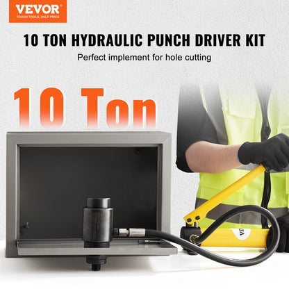 10 Ton Hydraulic Knockout Punch Kit, 1/2" to 2" Conduit Hole Cutter Set, KO Tool Kits with Puncher 6 Piece, Metal Sheet Driver Tools, For Aluminum, Brass, Stainless Steel, Fiberglass and Plastic - Image 2