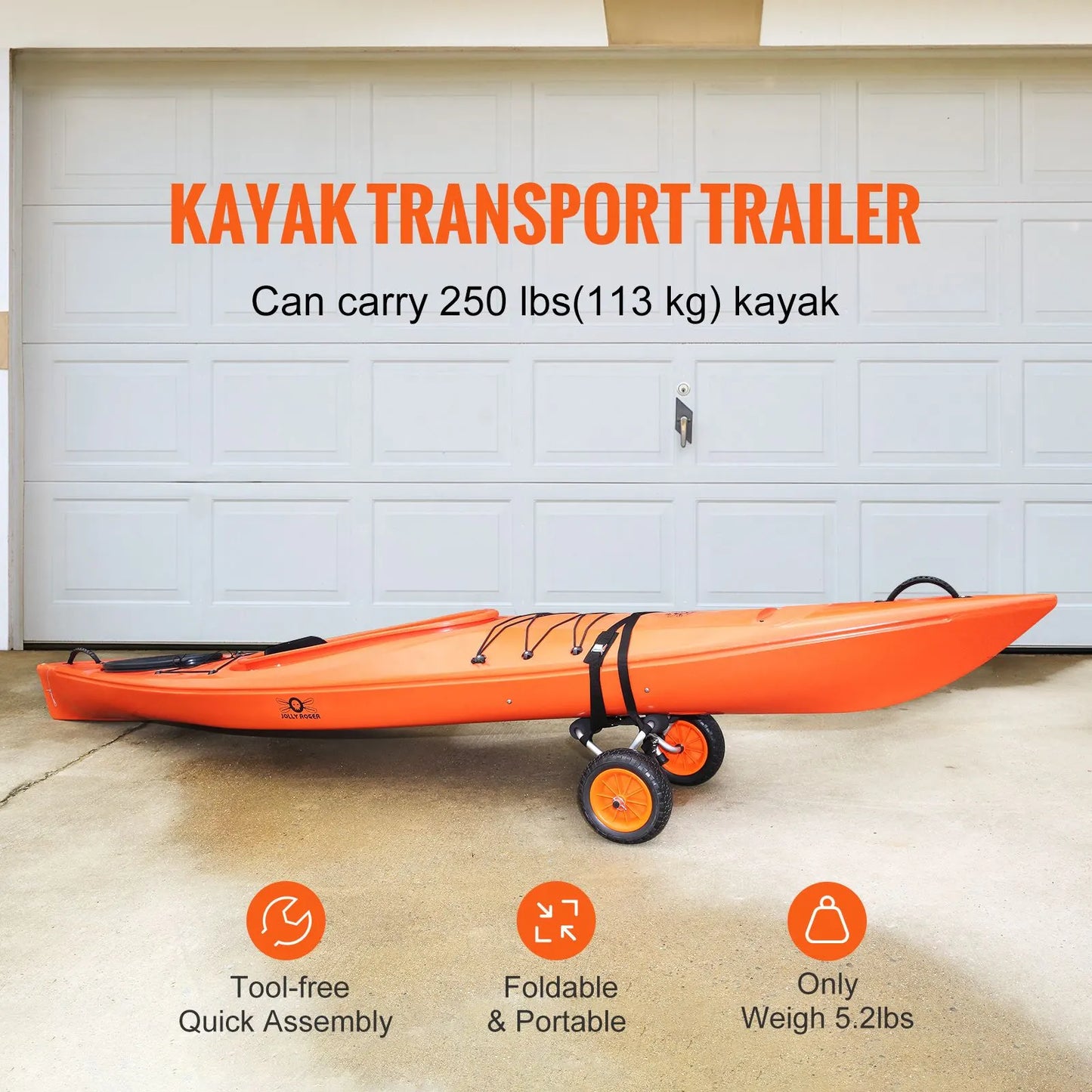 Foldable Kayak Cart Canoe Boat Carrier 250lbs Load with 10'' Solid Tires - Image 2