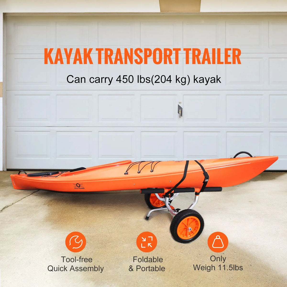 Adjustable Kayak Cart Canoe Boat Carrier 450lbs Load with 12'' Solid Tires - Image 2