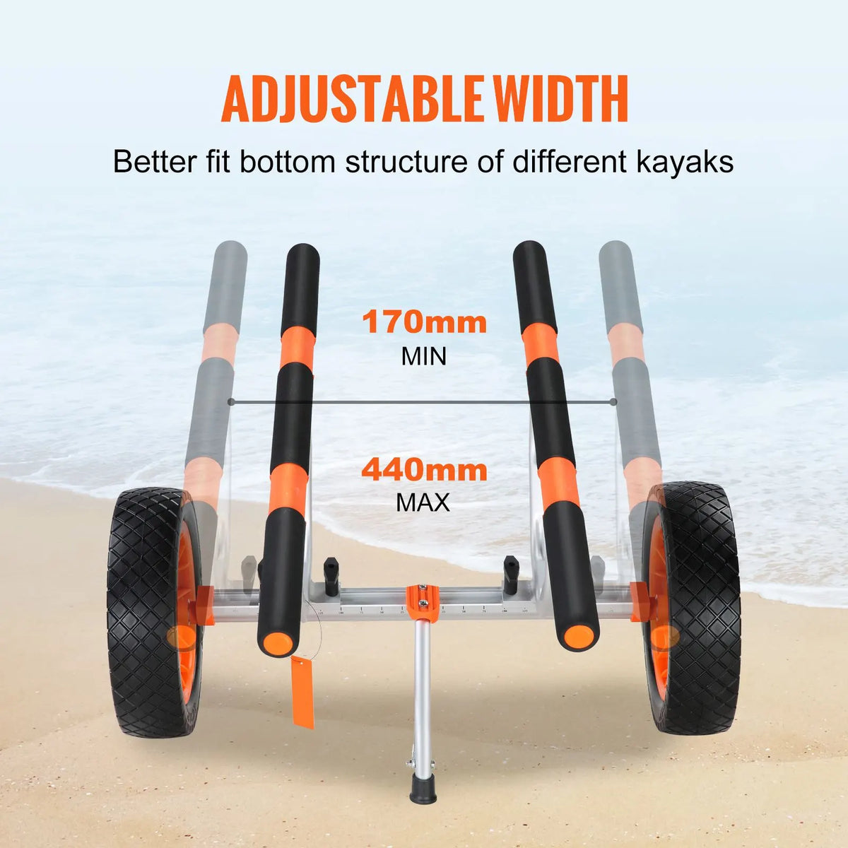Adjustable Kayak Cart Canoe Boat Carrier 450lbs Load with 12'' Solid Tires - Image 5
