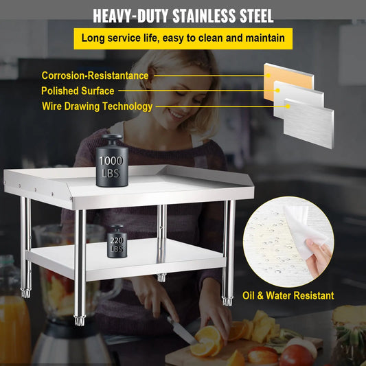 Stainless Steel Equipment Grill Stand, 122 x 76 x 61cm Stainless Table, Grill Stand Table with Adjustable Storage Undershelf, Equipment Stand Grill Table for Hotel, Home, Restaurant Kitchen - Image 3