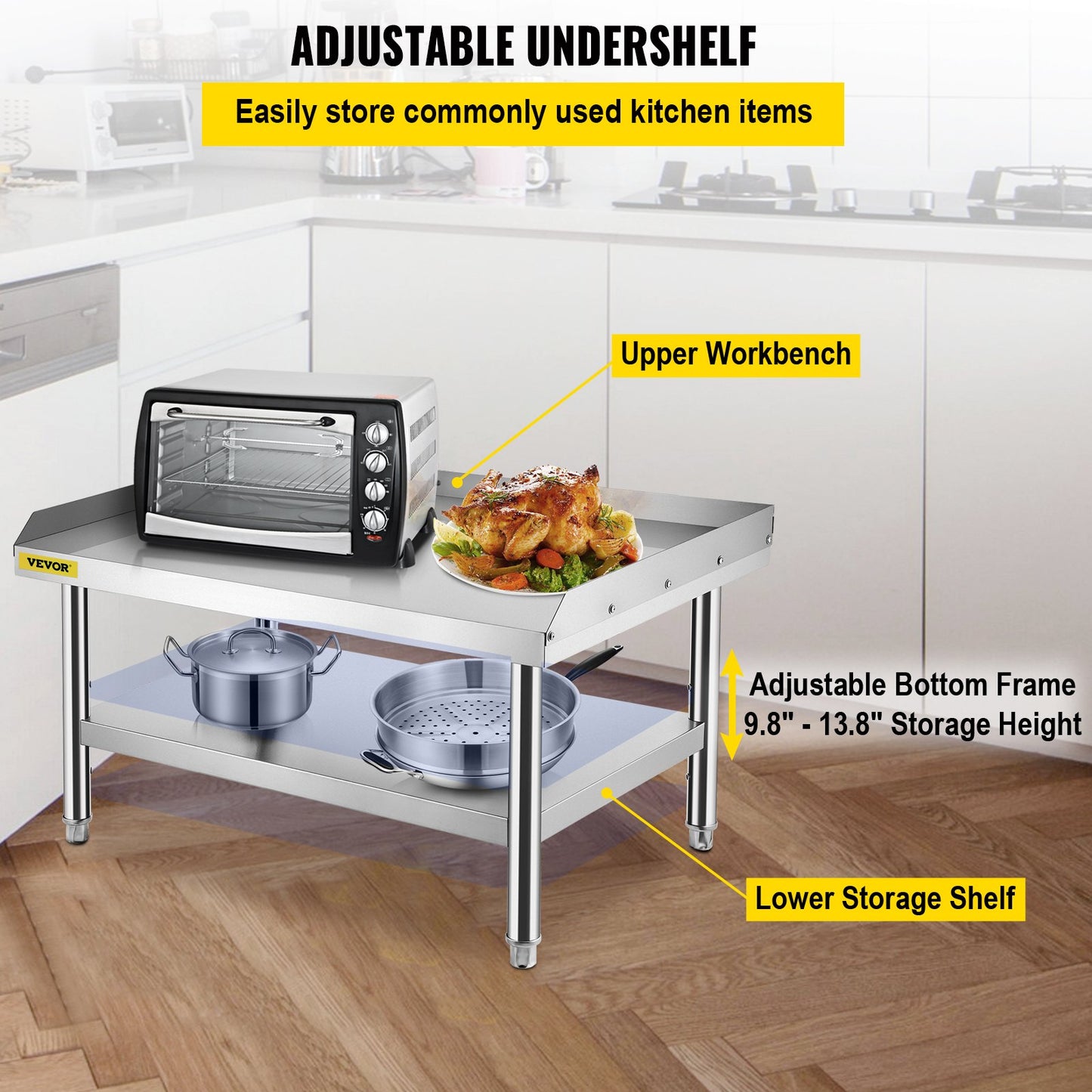 Stainless Steel Equipment Grill Stand, 122 x 76 x 61cm Stainless Table, Grill Stand Table with Adjustable Storage Undershelf, Equipment Stand Grill Table for Hotel, Home, Restaurant Kitchen - Image 4