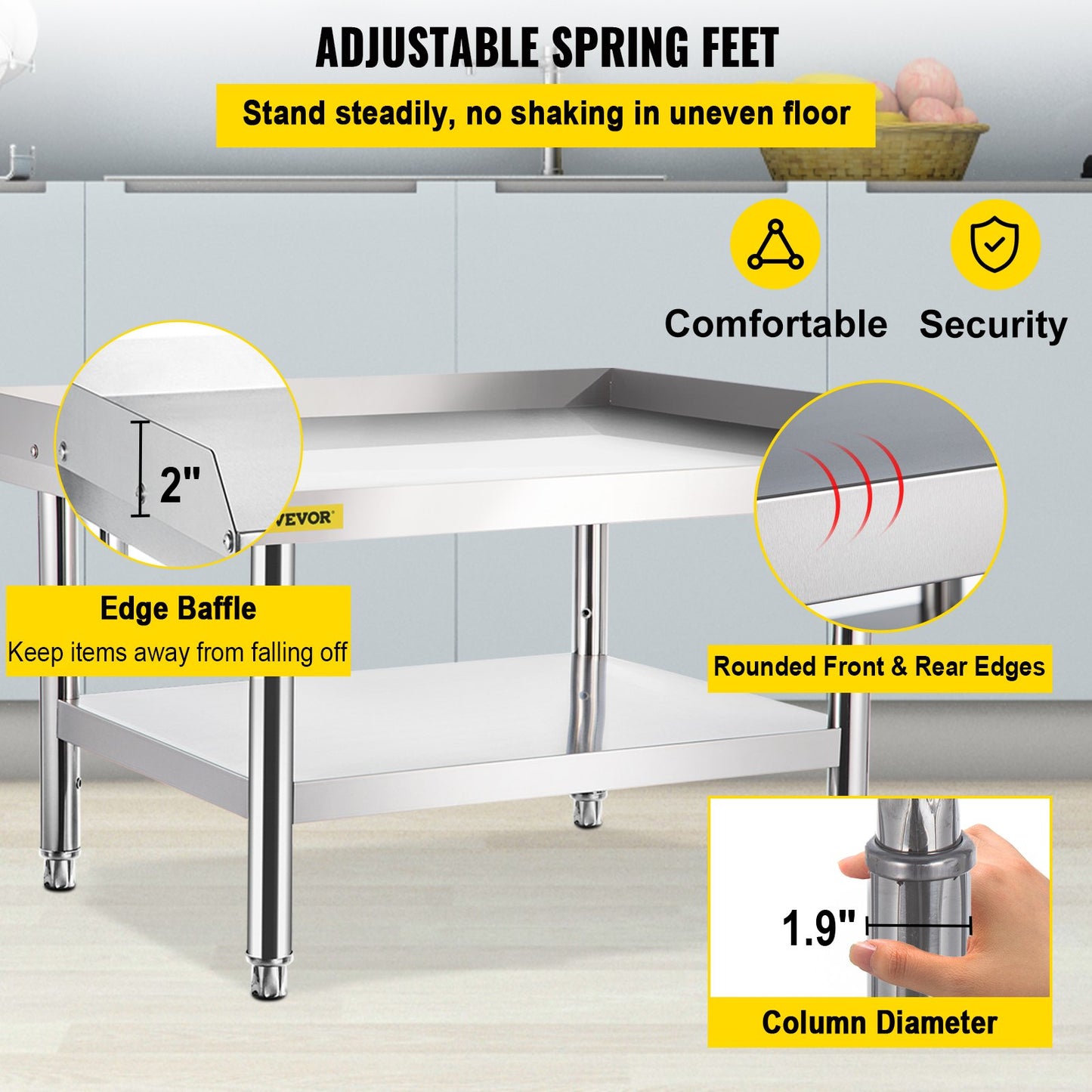 Stainless Steel Equipment Grill Stand, 122 x 76 x 61cm Stainless Table, Grill Stand Table with Adjustable Storage Undershelf, Equipment Stand Grill Table for Hotel, Home, Restaurant Kitchen - Image 5