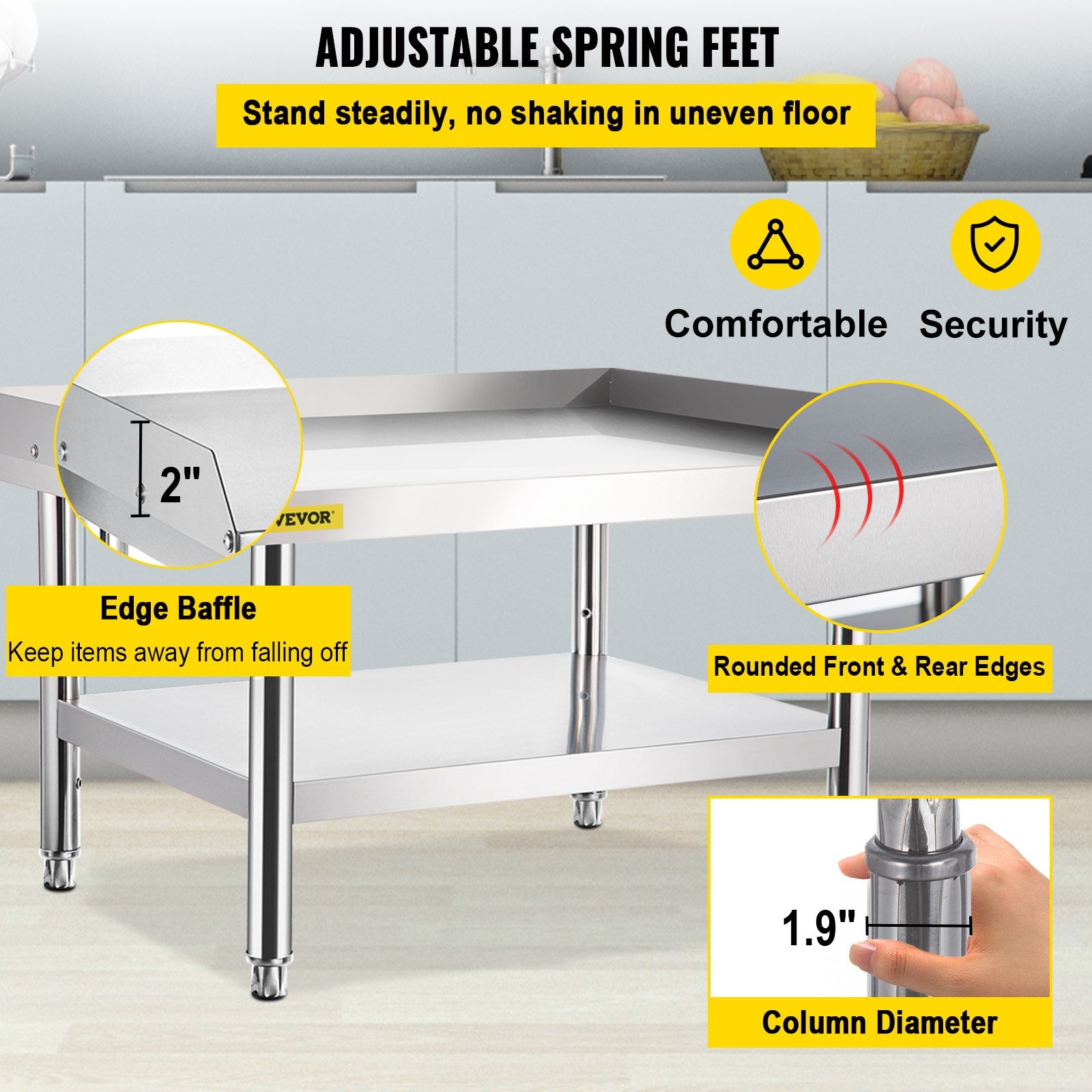 Stainless Steel Equipment Grill Stand, 122 x 76 x 61cm Stainless Table, Grill Stand Table with Adjustable Storage Undershelf, Equipment Stand Grill Table for Hotel, Home, Restaurant Kitchen - Image 5