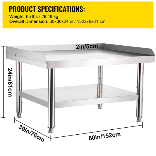 Stainless Steel Equipment Grill Stand, 152x76x61 cm Stainless Table, Grill Stand Table with Adjustable Storage Undershelf, Equipment Stand Grill Table for Hotel, Home, Restaurant Kitchen - Image 7