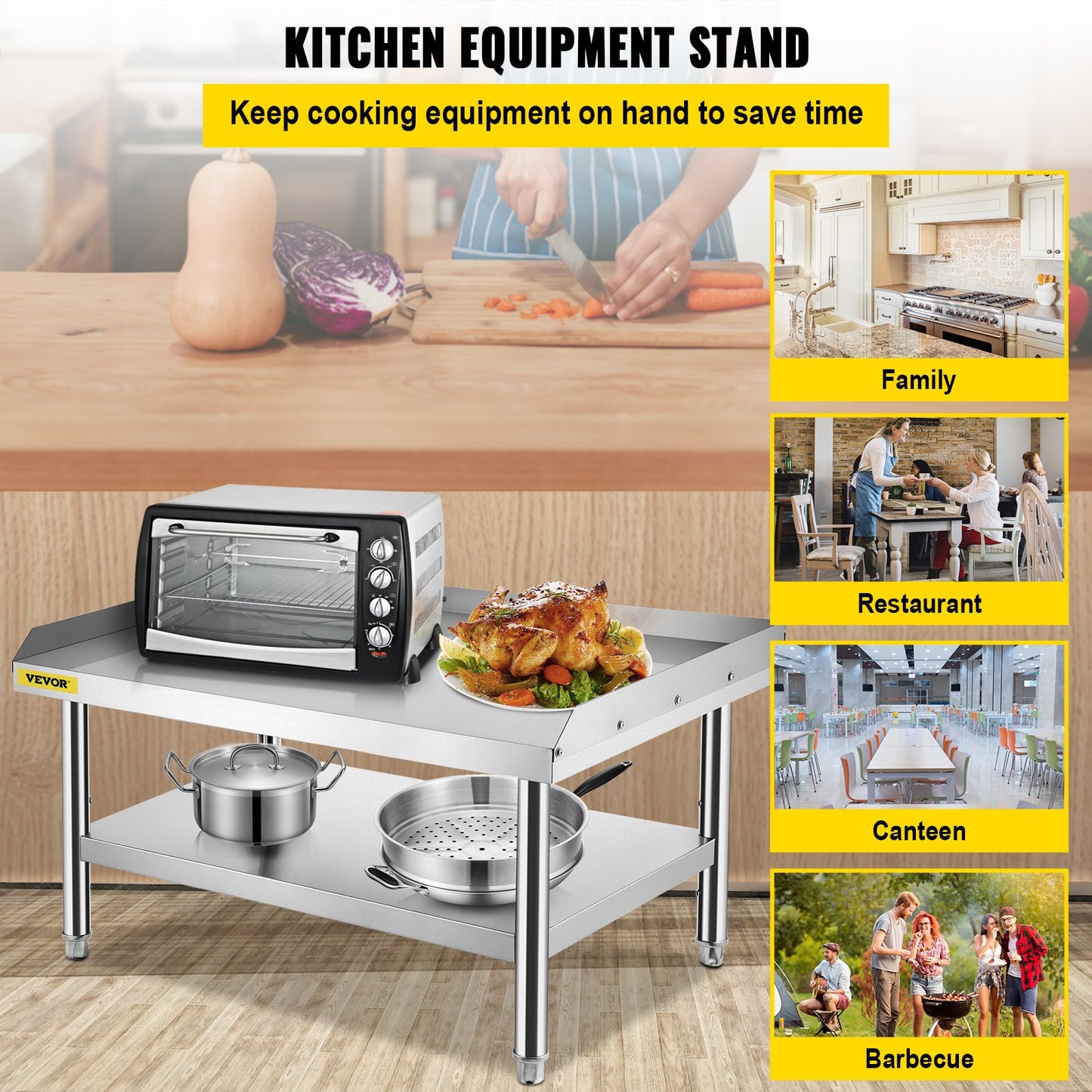 Stainless Steel Equipment Grill Stand, 152x76x61 cm Stainless Table, Grill Stand Table with Adjustable Storage Undershelf, Equipment Stand Grill Table for Hotel, Home, Restaurant Kitchen - Image 2