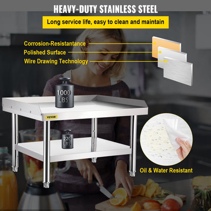 Stainless Steel Equipment Grill Stand, 152x76x61 cm Stainless Table, Grill Stand Table with Adjustable Storage Undershelf, Equipment Stand Grill Table for Hotel, Home, Restaurant Kitchen - Image 3