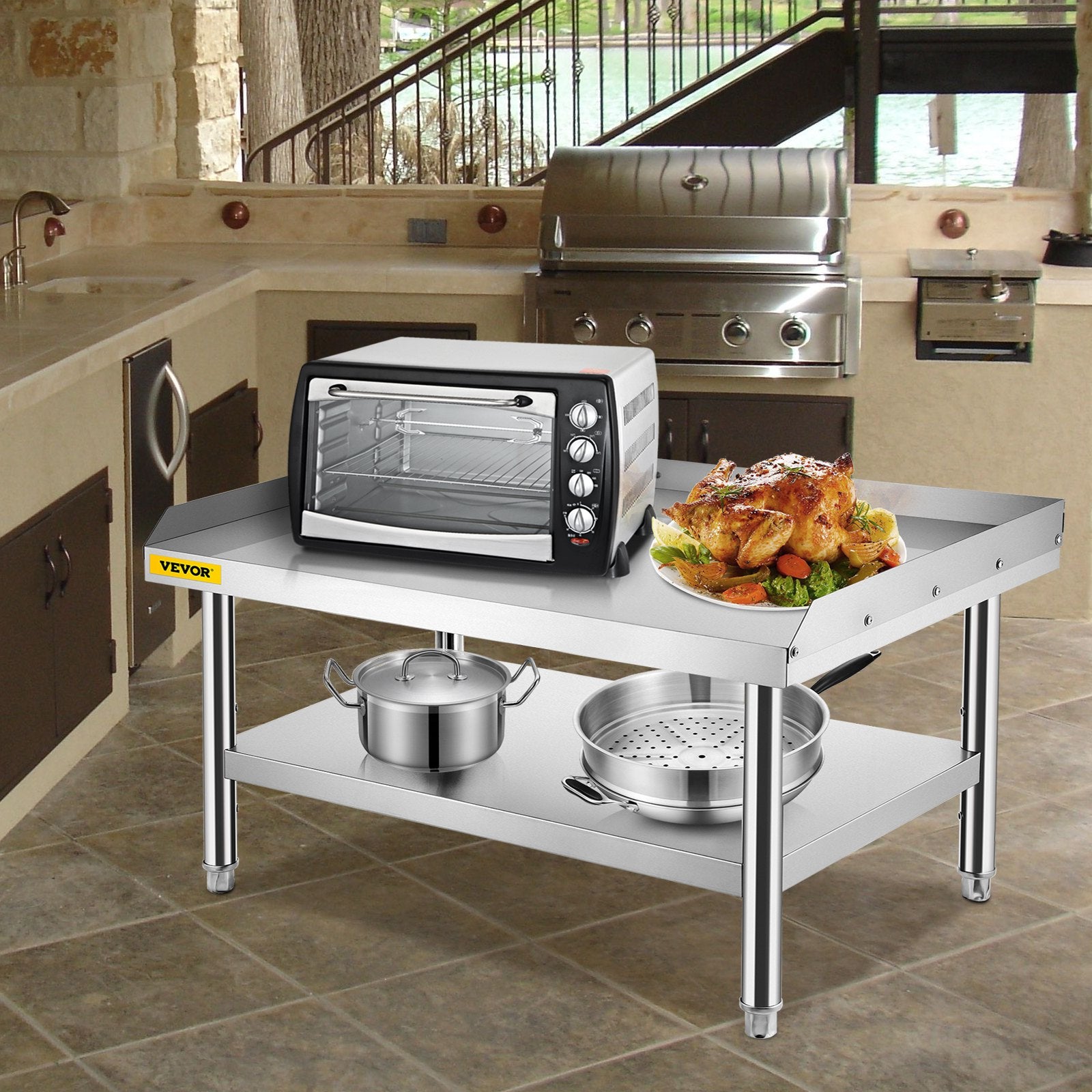 Stainless Steel Equipment Grill Stand, 152x76x61 cm Stainless Table, Grill Stand Table with Adjustable Storage Undershelf, Equipment Stand Grill Table for Hotel, Home, Restaurant Kitchen - Image 8