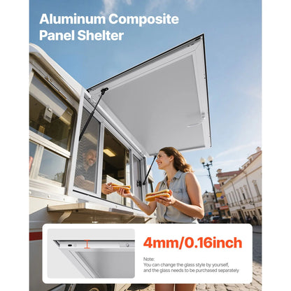 Concession Window 1346x838 mm, Aluminum Alloy Service Window for Food Truck, Up to 85 Degrees Stand Serving Window with 4 Sliding Windows, Awning Door, and Drag Hook, for Concession Trailers - Image 2
