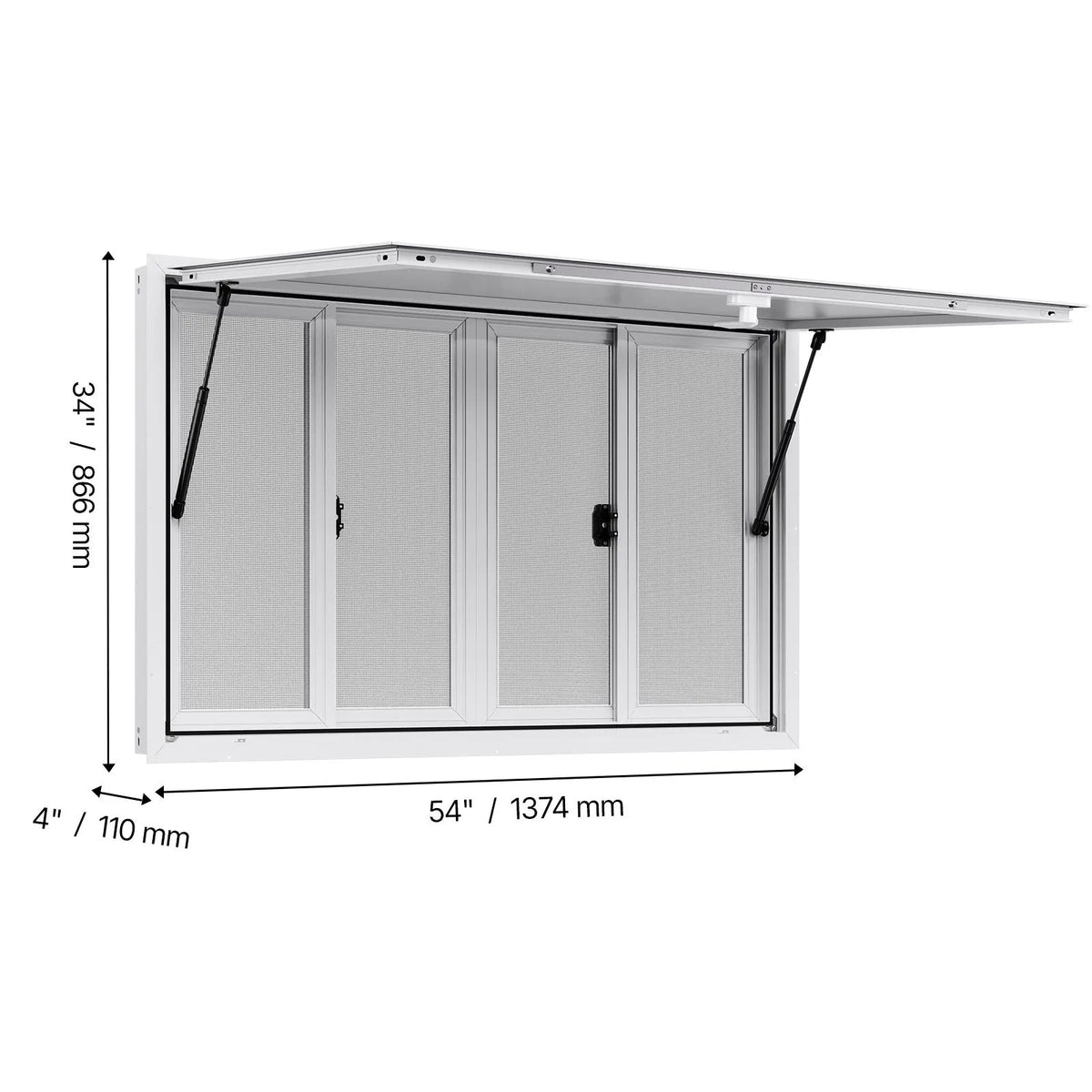 Concession Window 1346x838 mm, Aluminum Alloy Service Window for Food Truck, Up to 85 Degrees Stand Serving Window with 4 Sliding Windows, Awning Door, and Drag Hook, for Concession Trailers - Image 8