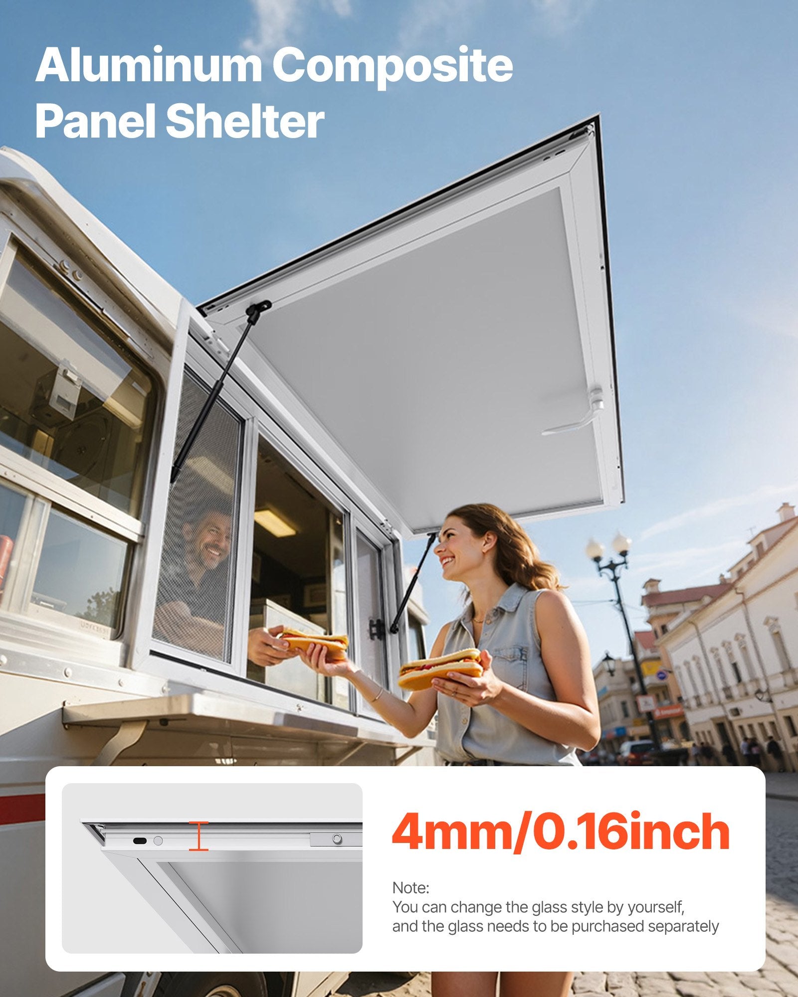 Concession Window 1346x838 mm, Aluminum Alloy Service Window for Food Truck, Up to 85 Degrees Stand Serving Window with 4 Sliding Windows, Awning Door, and Drag Hook, for Concession Trailers - Image 2